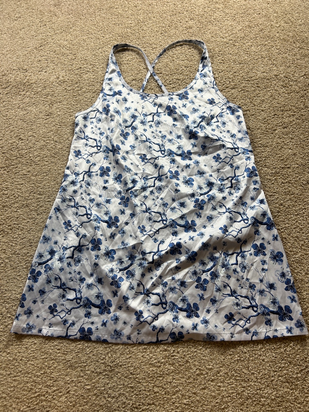 Felina Women’s White Blue Floral Nightgown Cross Back Sleep Dress Sz Small